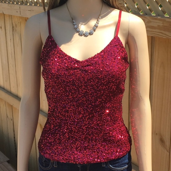 The Limited Tops - RED SEQUINED TANK